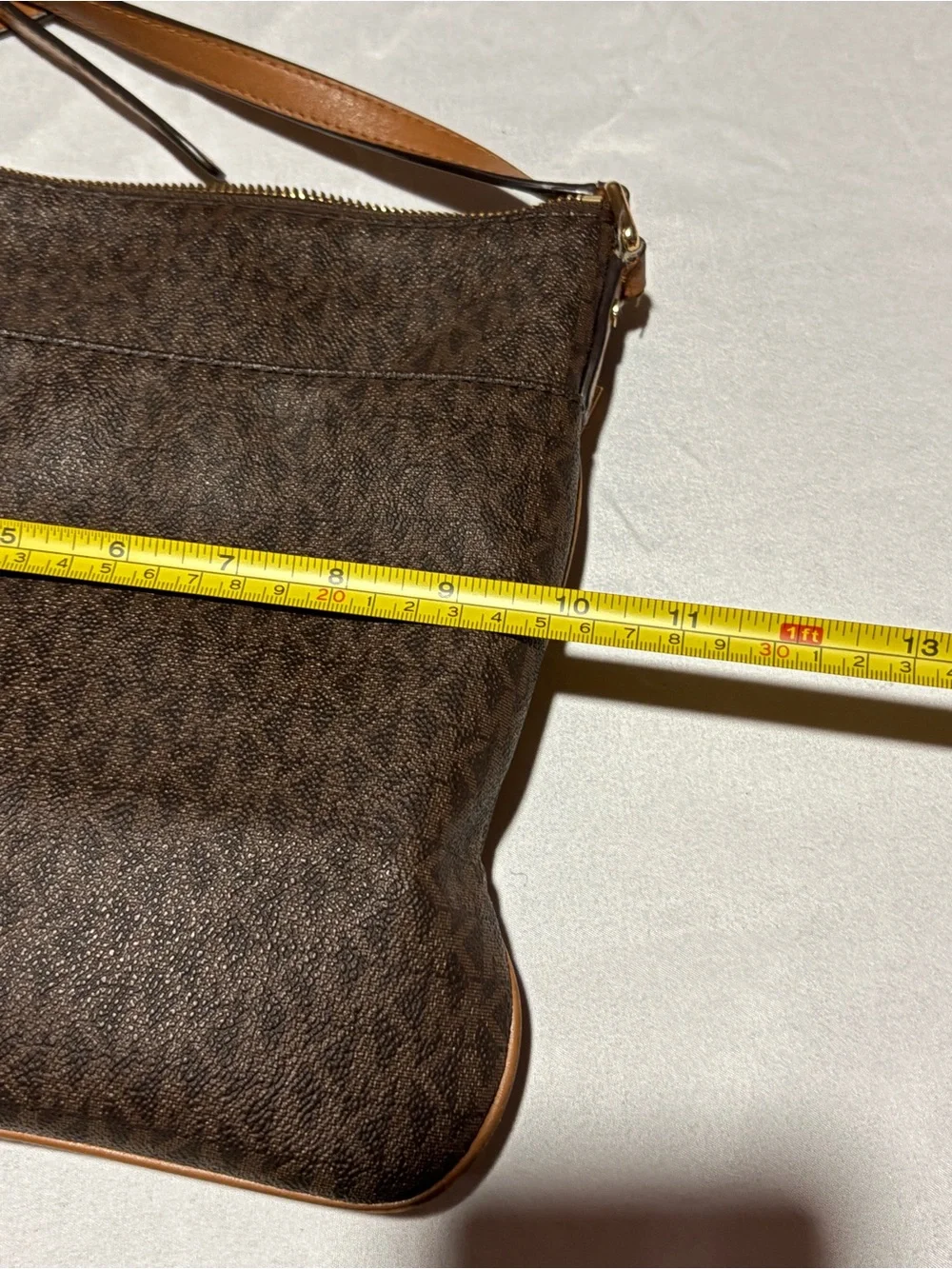 Michael Kors Jet Set Brown Signature Logo Crossbody Bag Double Zip Shoulder Bag